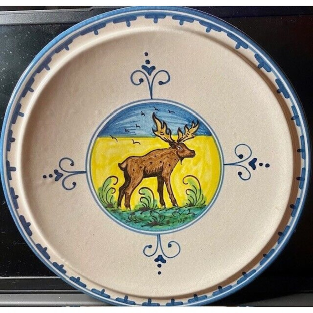 Vintage Tuscan Montelupo Fiorentino Italy Majolica Moose Dinner Wall Plate 8 1/4
